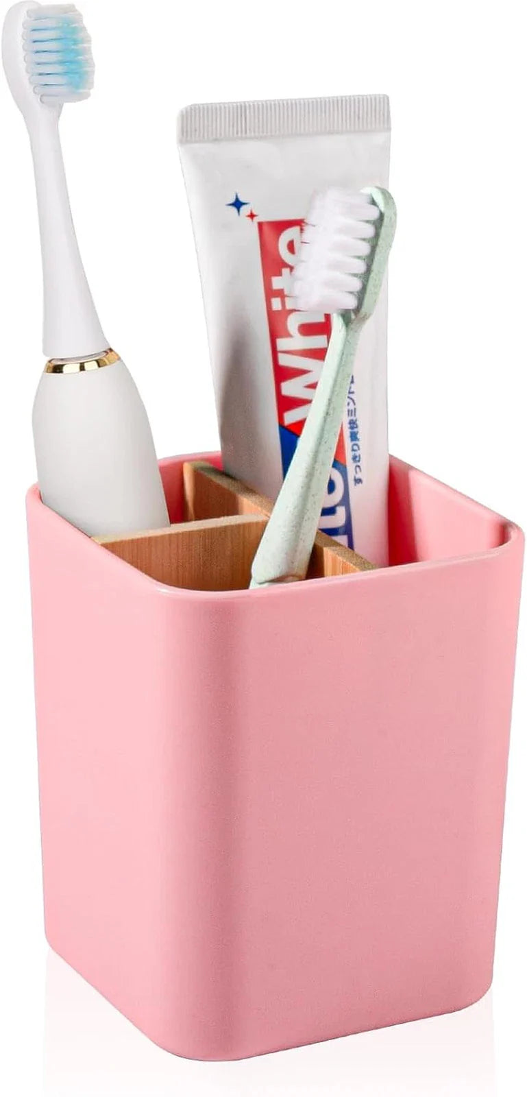 Bamboo Toothbrush Holder for Bathrooms, 3 Slots Toothbrush and Toothpaste Holder